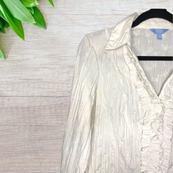 Denver Hayes White Womens Button Down V Neck Shirts Long Sleeve. - Picture 12 of 14